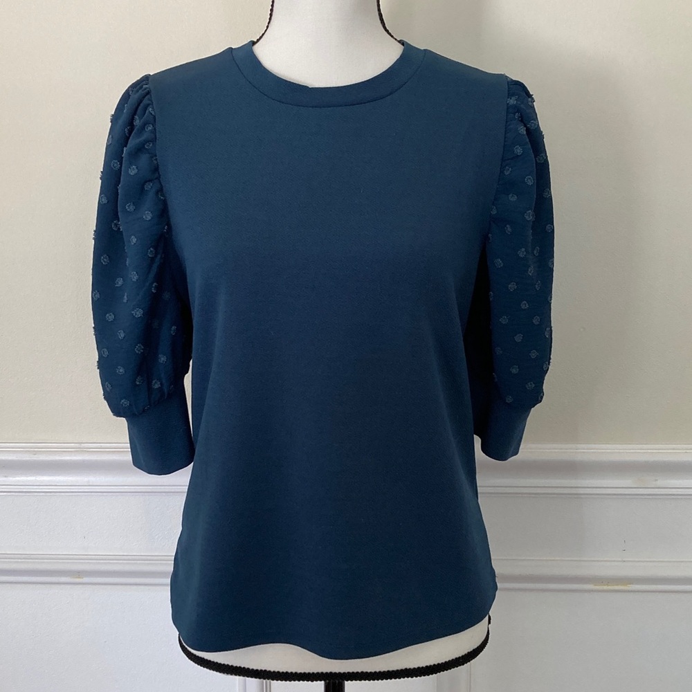 LuLaRoe Teal Puff Sleeve Blouse